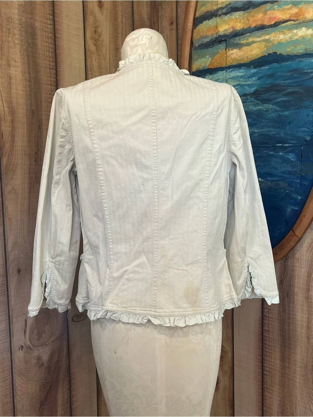 💋 Ivory Ruffle-Trim Blazer - Picture 2 of 6